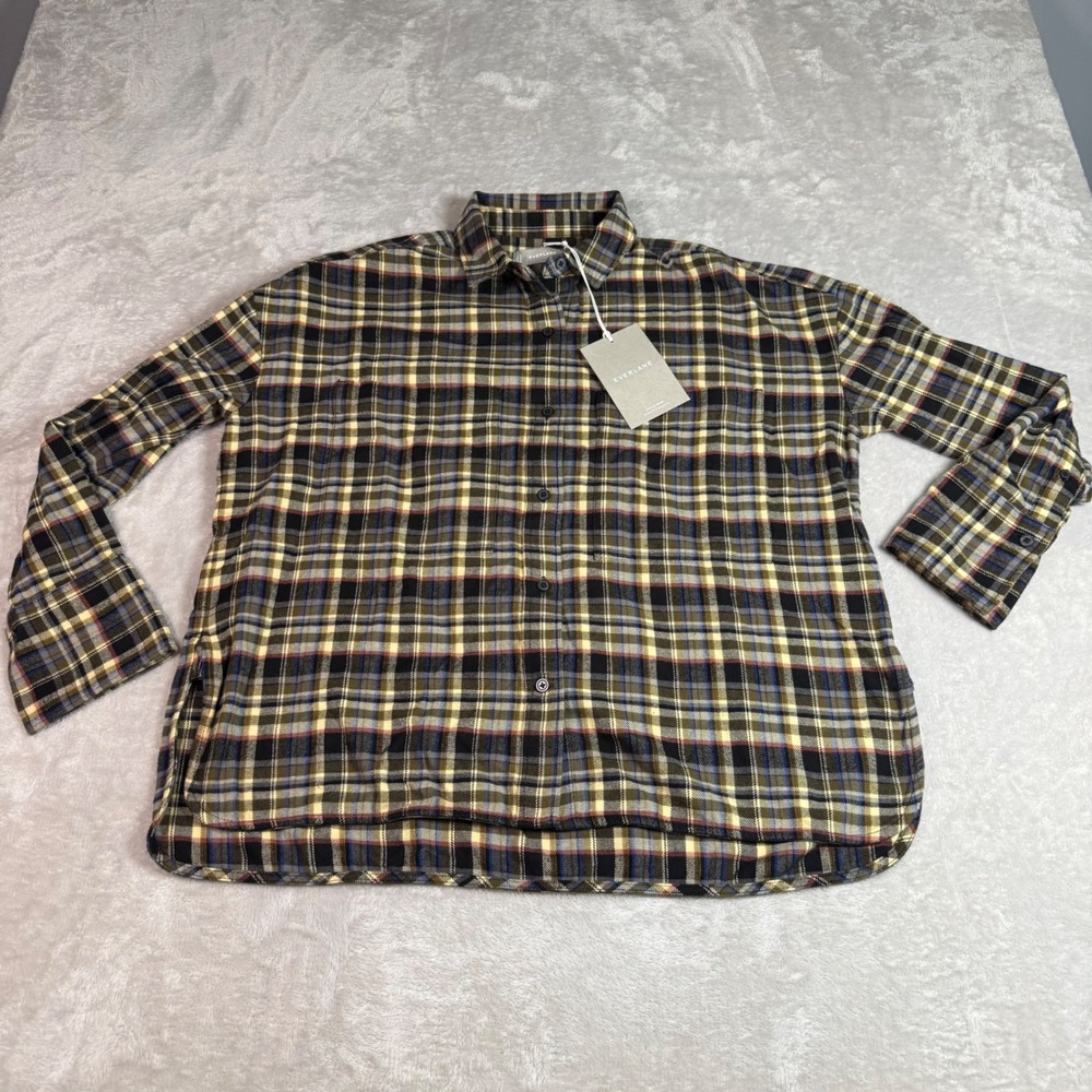 NWT Everlane Women The Brushed Flannel Boxy Shirt Plaid XXS $90 Soft 3/4 Sleeve